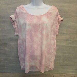 Wonderly Pink/White Tie Dye Wide Scoop Neck‎ High Low Blouse Size Large GC